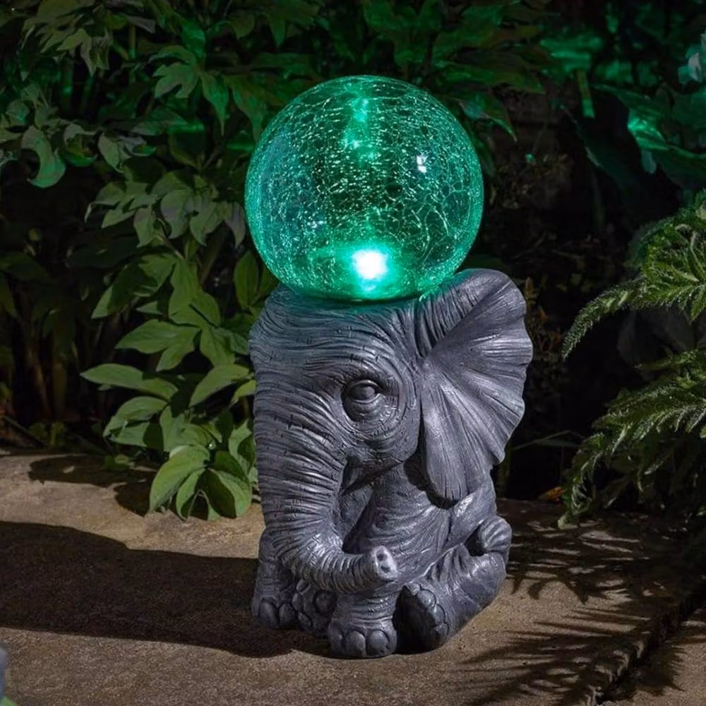 Marco Paul Large Solar Elephant Garden Ornament with Crackle Ball in Grey and Multicolour – 3