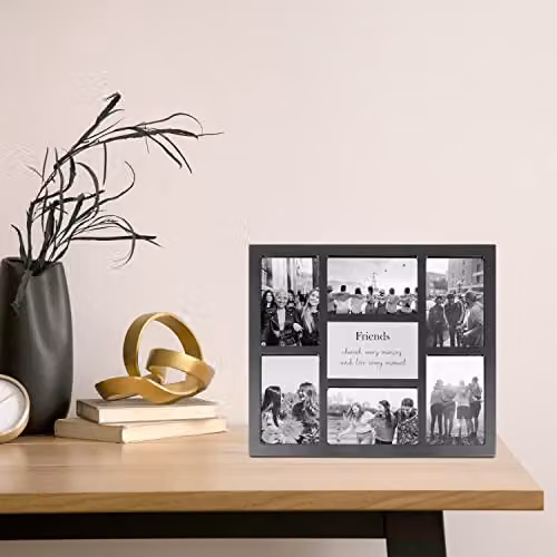 Happy Homewares Modern Black Multi Collage Picture Frame with Friends Wording for Table or Wall – 7