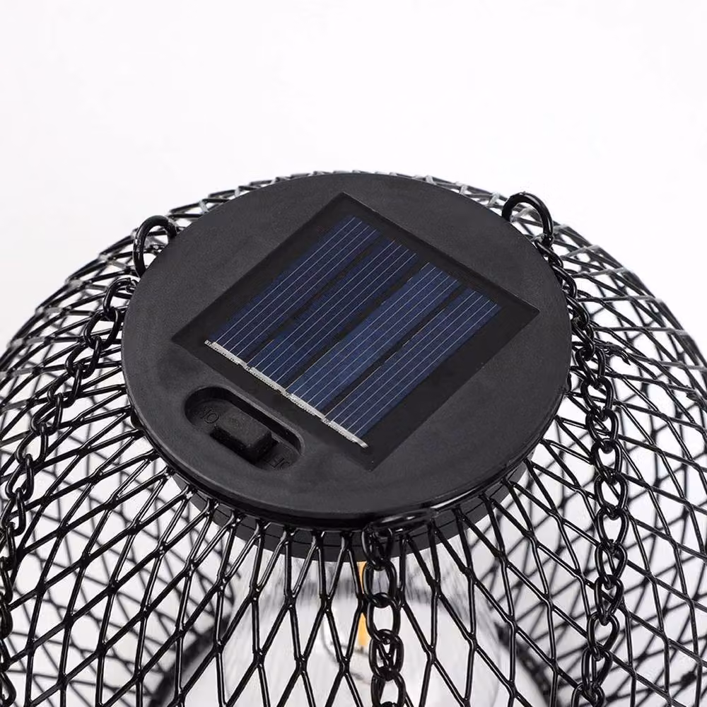 NESTLUNE Set of 2 Solar Powered LED Hanging Lantern Lights in Black Metal with Warm White Vintage Glow – 4