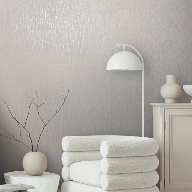 Galerie Industrial Effects Pearlescent Abstract Striped Wallpaper in White and Beige