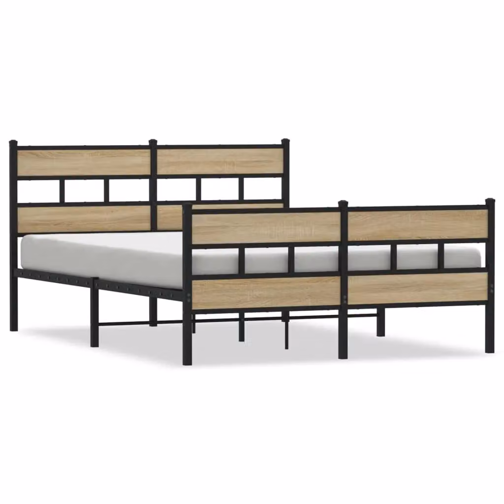 Berkfield Home Metal Bed Frame in Sonoma Oak Brown, W/D/H: 150 x 200 cm – 2