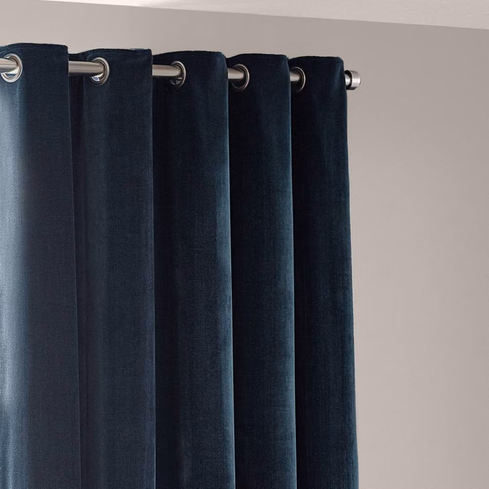 Yard Navy Blue Heavy Chenille Velvet Blackout Eyelet Curtain Pair, Width: 168 cm, Drop: 229 cm – 3