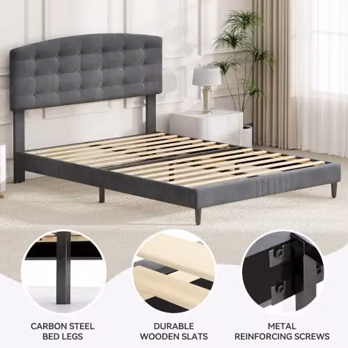 MCC Direct Cheyenne Single Velvet Upholstered Bed Frame in Grey – 5