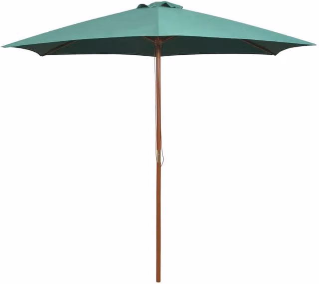 Berkfield Home Green Polyester Parasol with Lacquered Wooden Central Pole, W/D/H: 270 x 270 x 243 cm