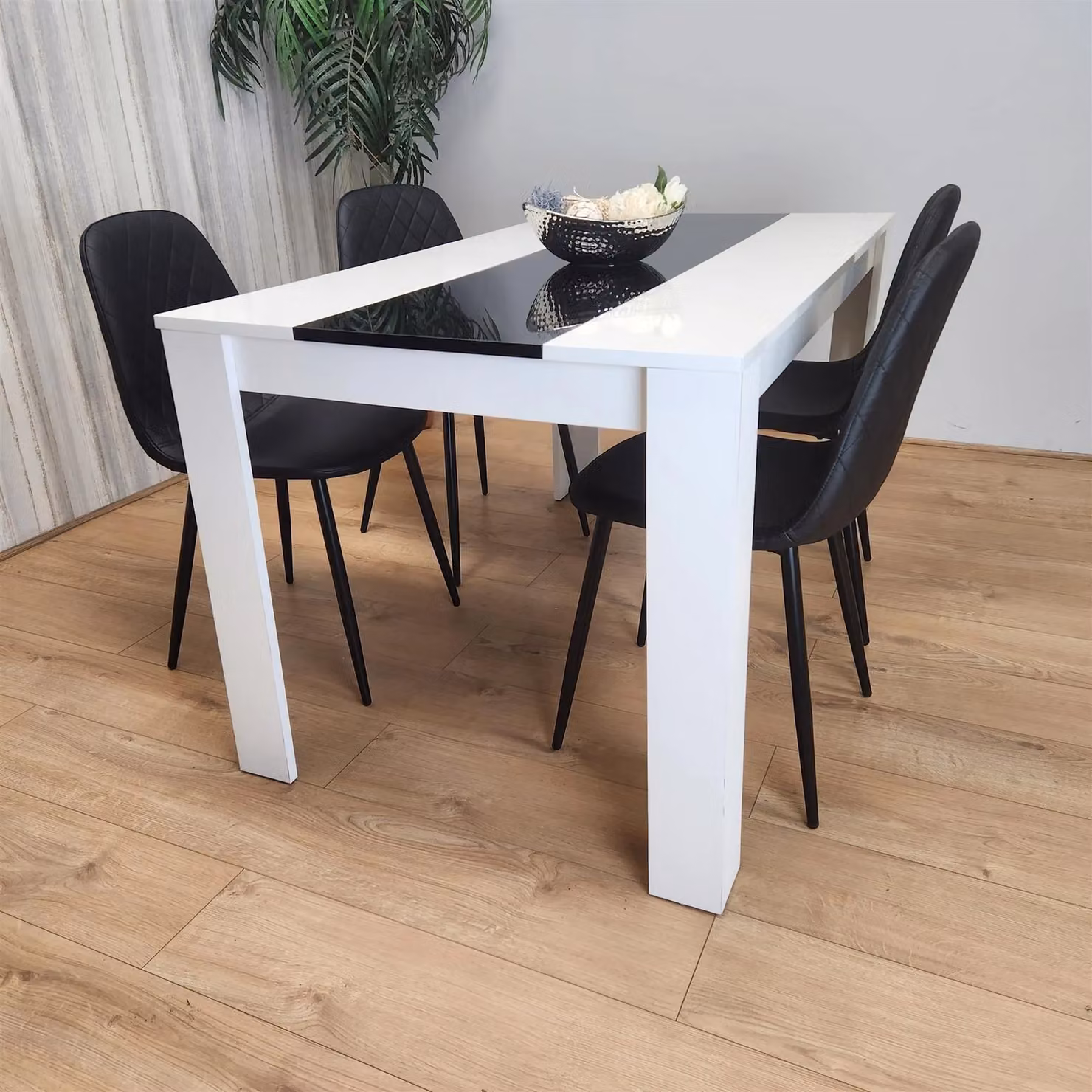 KOSY KOALA Modern Dining Table Set with 4 Black Gem Pattern Chairs in White – 2