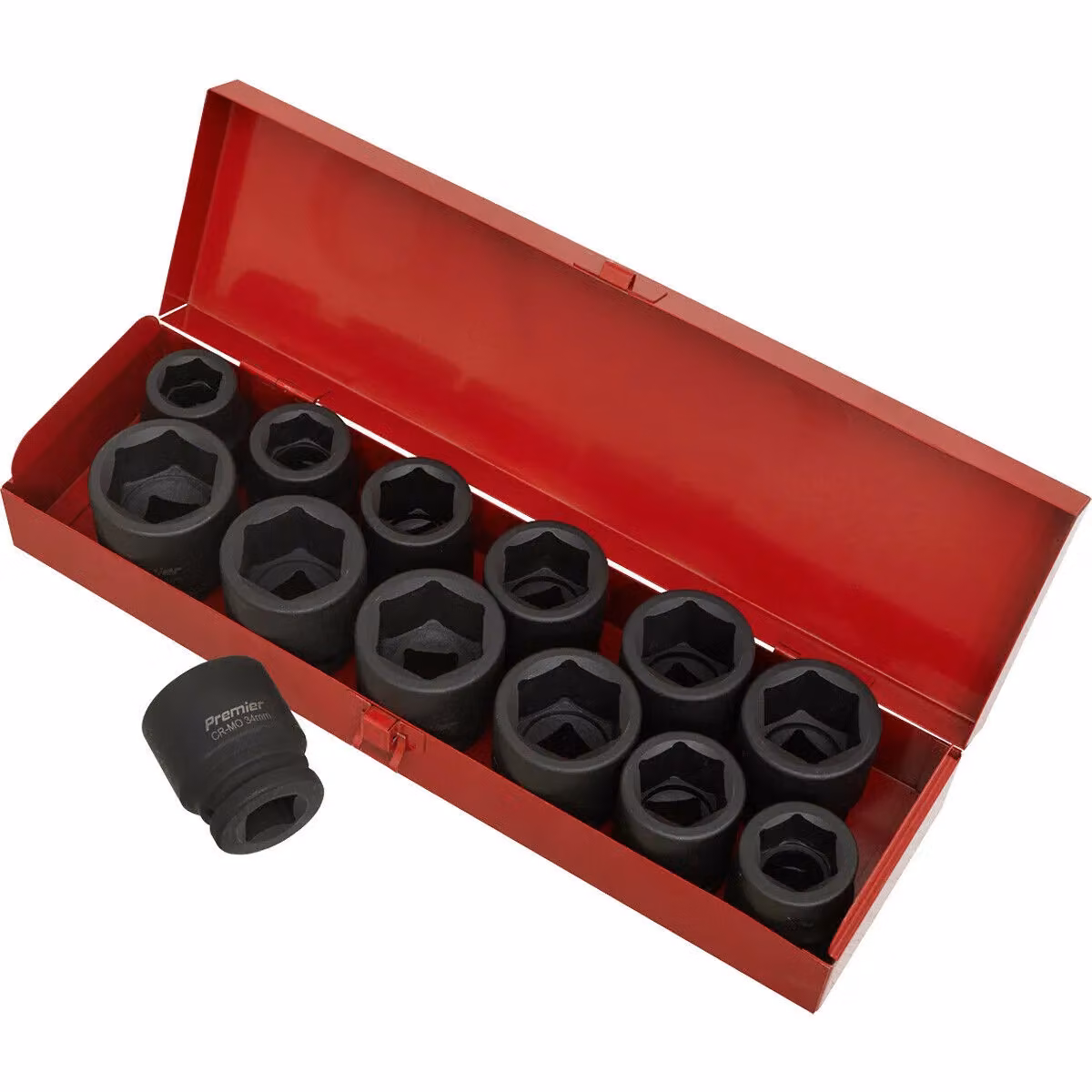 Loops 13 Piece Premium Impact Socket Set, 3/4 inch Sq Drive, Imperial and Metric, Chrome Molybdenum, Black and Multicolour – 3