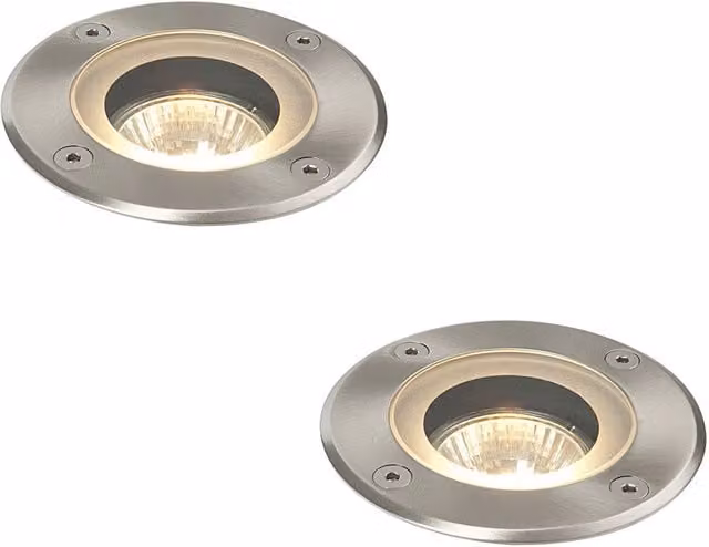 Loops 2 Pack Marine Grade IP65 Round Recessed Ground Light, 50W GU10, Silver Stainless Steel