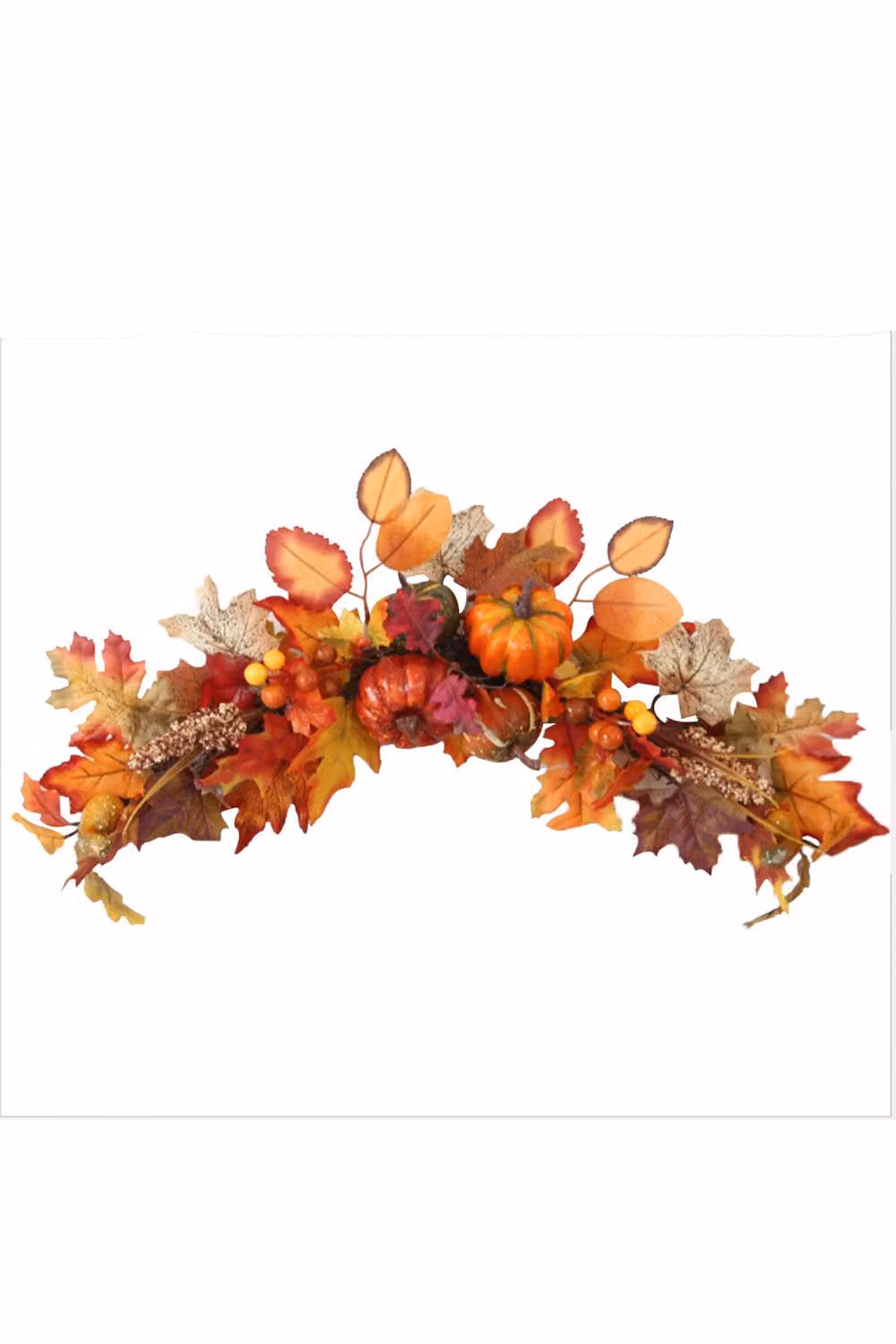 H&O Direct Autumn Swag Garland with LED Lights, Maple Leaves, Berries and Pumpkins, Orange, Length: 60 cm – 3