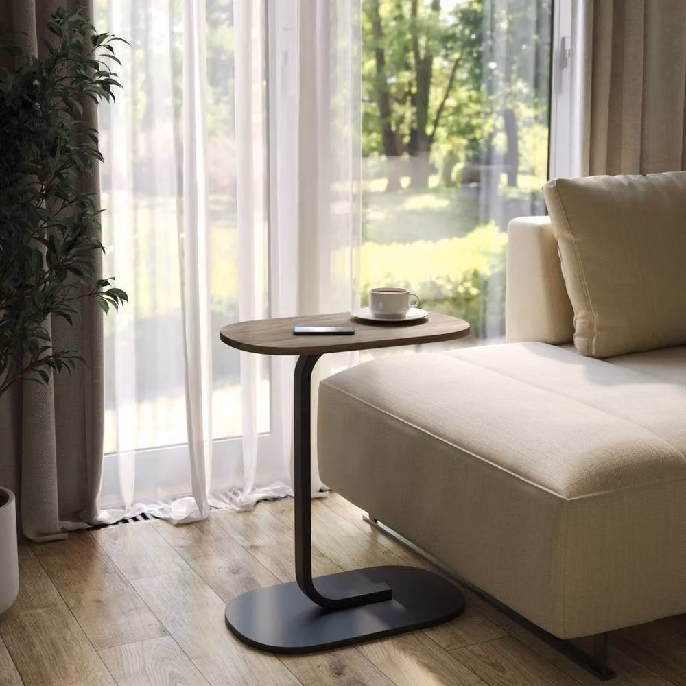 Havendro Oak C Shaped Side Table with Oval Wood and Metal Design in Light Oak – 4