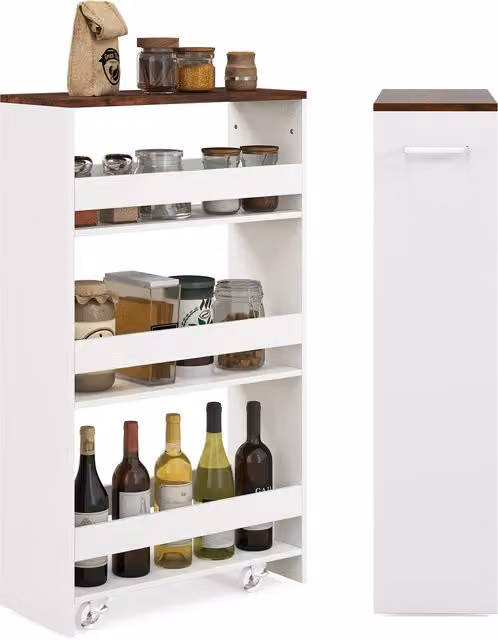 COSTWAY Narrow 4-Tier Wheeled Storage Cart in White