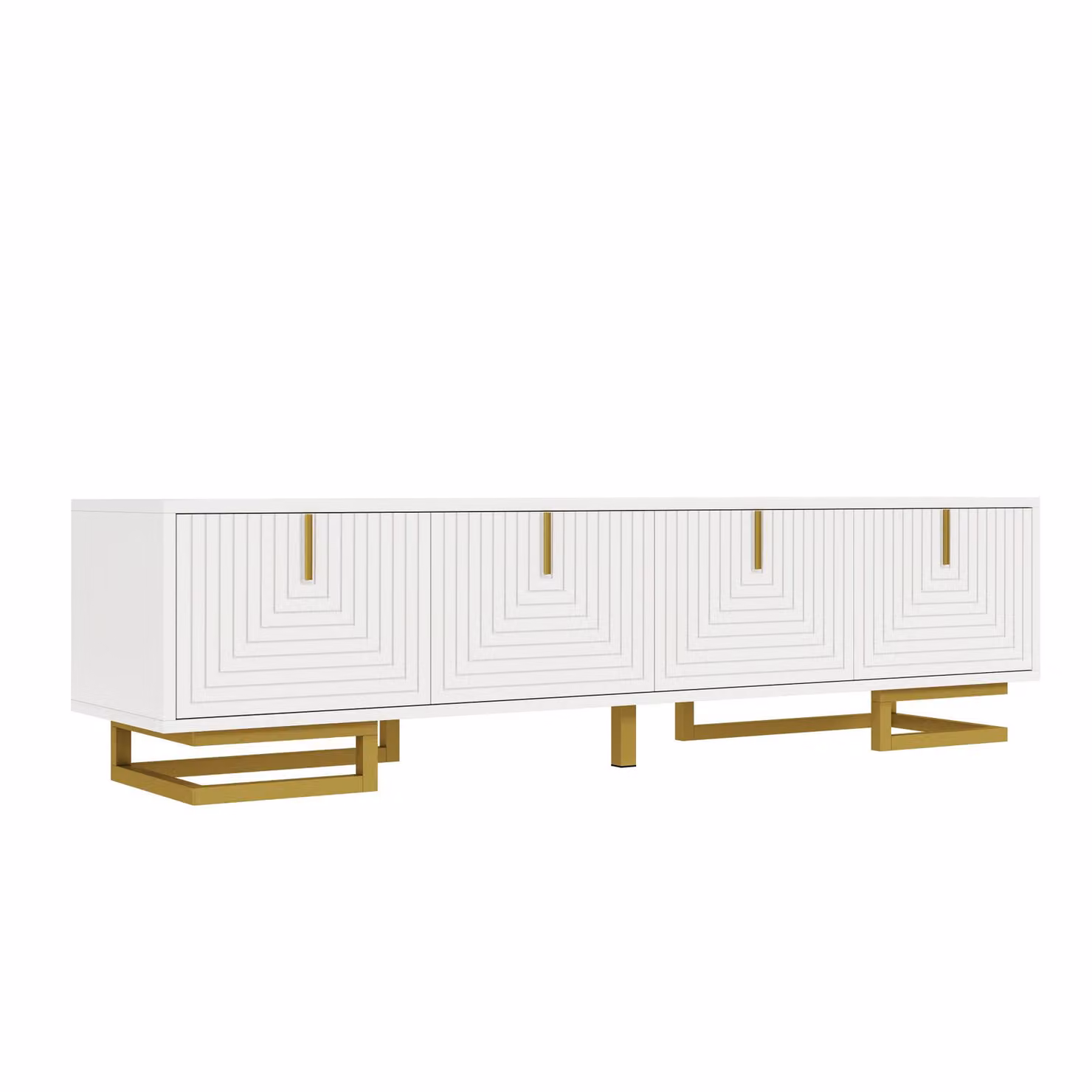 Aosom UK Modern White TV Cabinet with Textured Geometric Doors and Golden Handles, W: 160 cm, D: 38 cm, H: 44.5 cm – 2