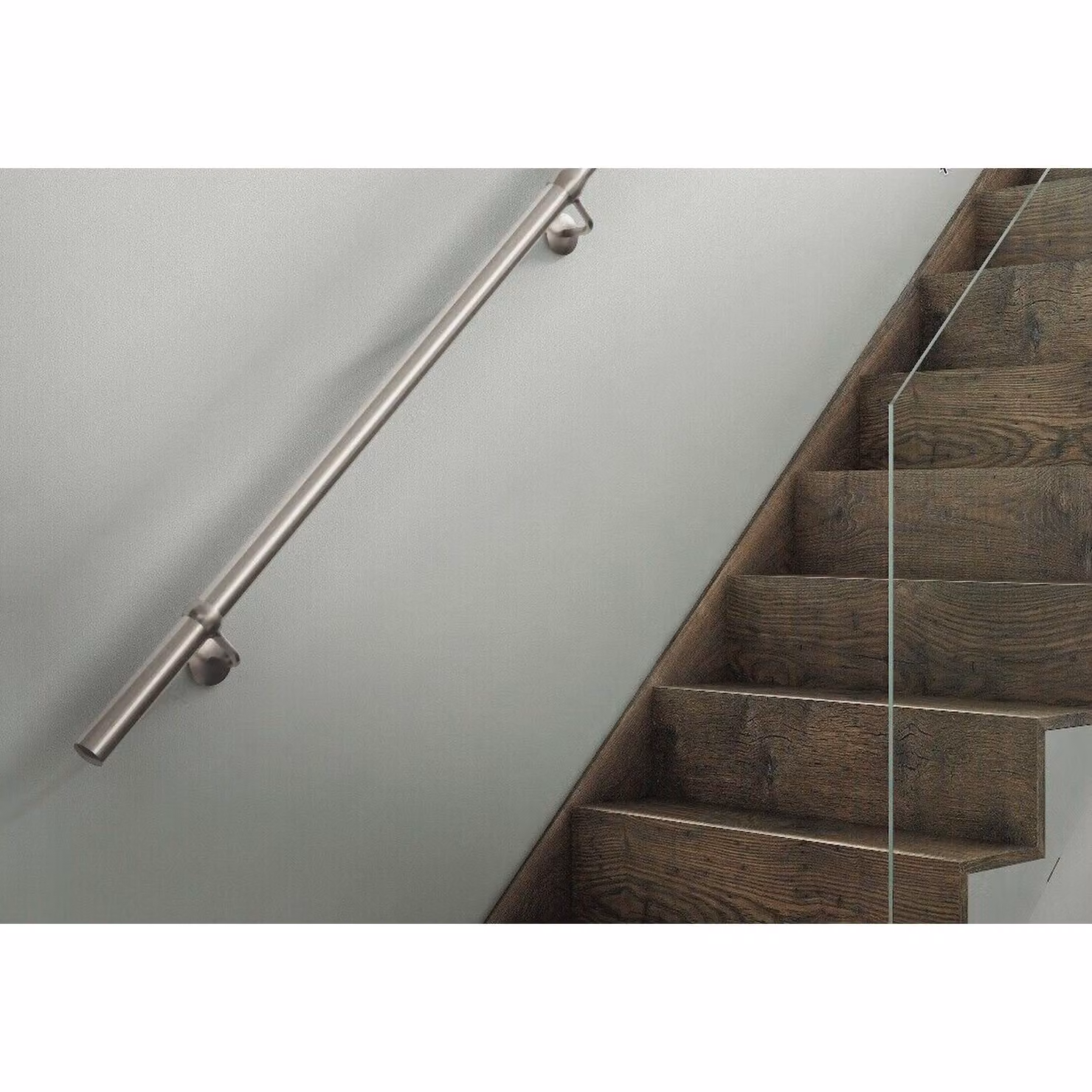 Rothley Brushed Silver Stainless Steel Wall Mounted Stair Hand Rail Kit 3.6m – 2