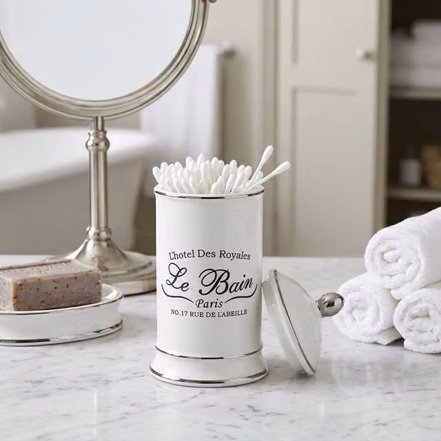 Orsina Ceramic Cotton Bud Holder and Bathroom Storage Jar in White – 2