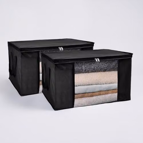 OHS 2 Pack Foldable Underbed Storage Bags with Lid and Handles, 90.3L, Grey