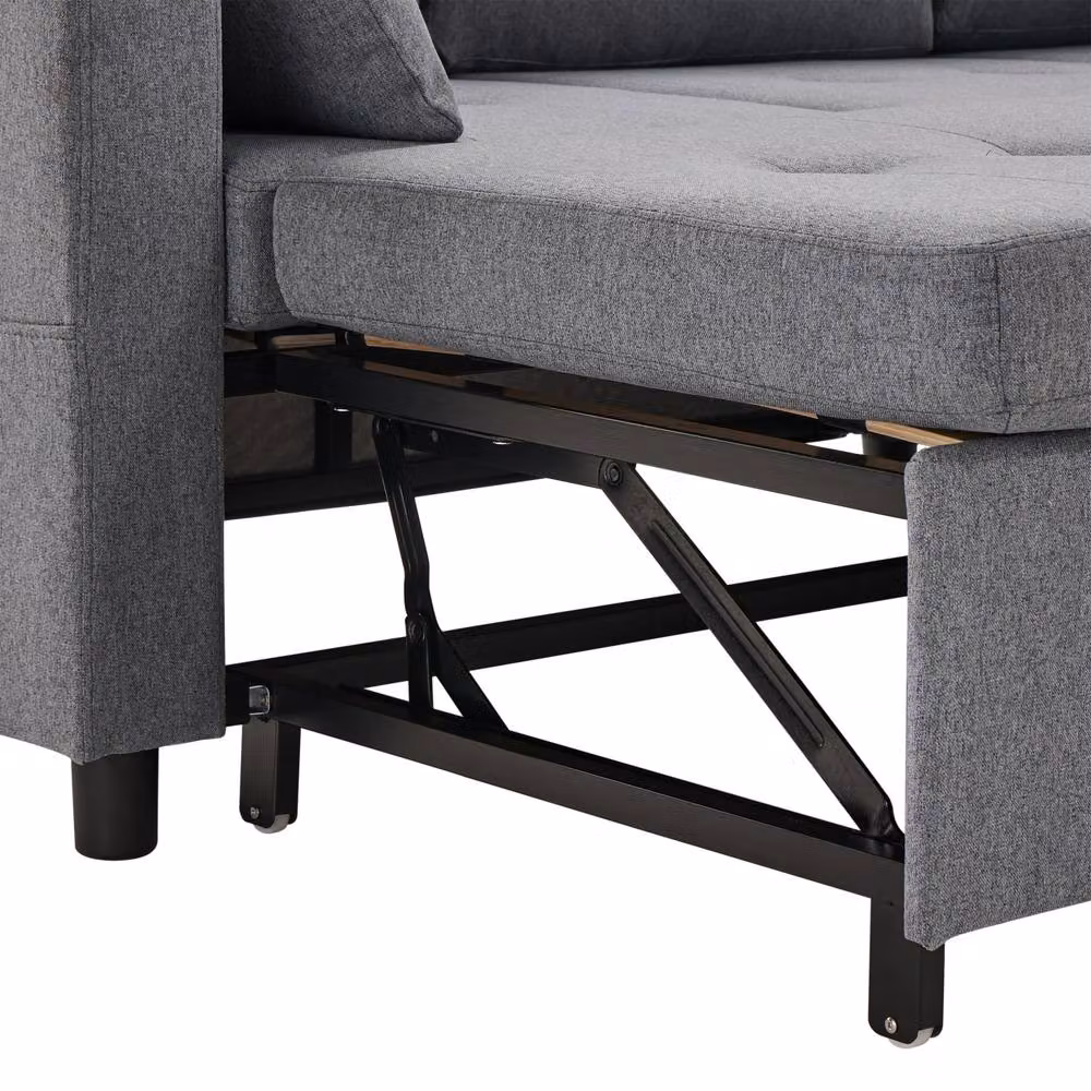 Merax 3-Seater L-Shaped Reversible Convertible Pull-Out Corner Sofa Bed with Storage and Cup Holders in Grey – 7