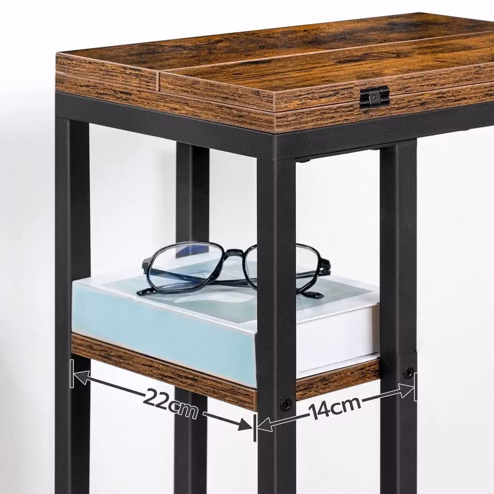 FORGEVIO C Shaped Foldable Side Table with Rustic Brown and Black Metal Finish – 5