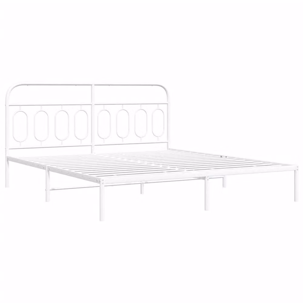 Berkfield Home Metal Bed Frame with Headboard, White, 193 x 203 cm – 3