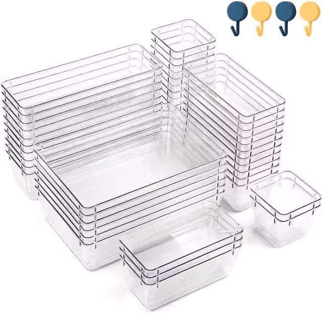 Ventryn 44-Piece Plastic Drawer Organiser Set with Dividers in Clear – 1