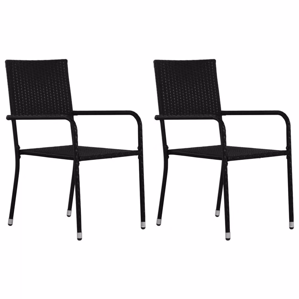 Berkfield Home Stackable Black Poly Rattan Garden Dining Chairs, 2 Piece Set – 2