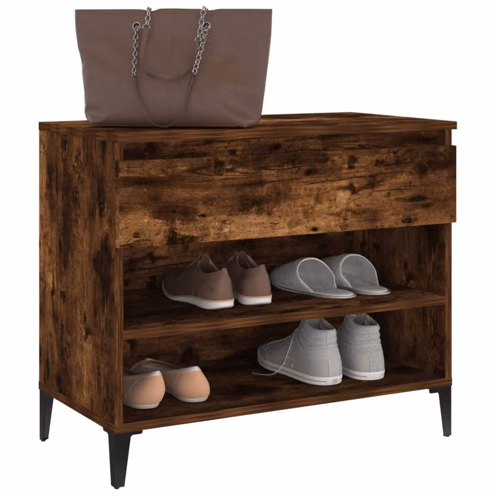 Berkfield Home Smoked Oak Shoe Cabinet in Brown, W: 70 cm, D: 36 cm, H: 60 cm – 3