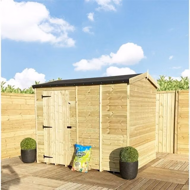 Marlborough Pressure Treated High Eaves Reverse Apex Shed with Single Door in Sand