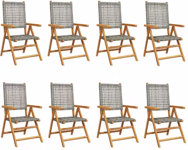 Berkfield Home 8 Piece Reclining Garden Chair Set in Grey Poly Rattan and Acacia Wood – 1