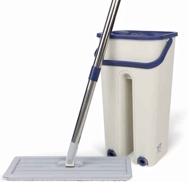 Mop PRO Multi-Functional Wash and Dry Mop and Bucket Set with Wringer and Microfibre Refillable Head, White