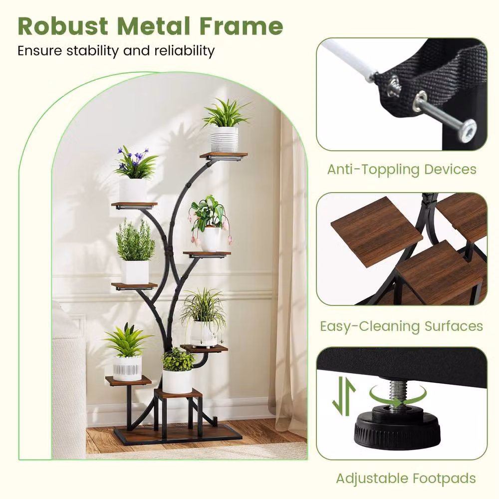 Gymax Metal Indoor Plant Stand with Grow Lights and Timer in Walnut and Black, Height: 146 cm – 5