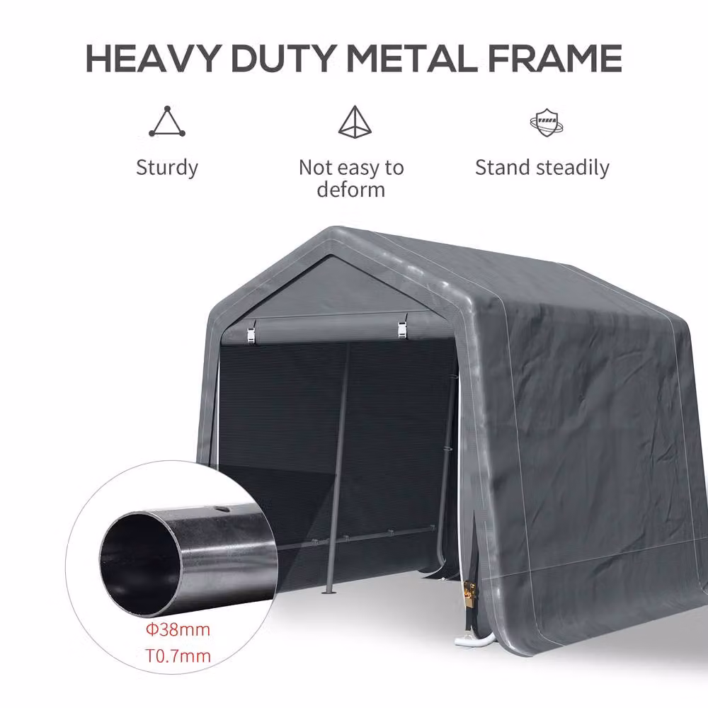 STILVORA Grey Gable Storage Shed with Zipped Entrances, W/D/H: 280 x 240 x 240 cm – 5