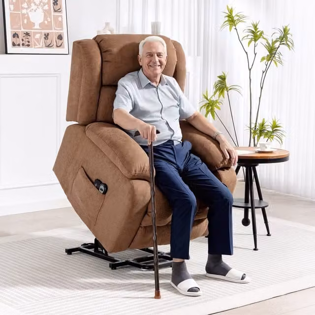 HOMCOM Power Lift Recliner Chair with Massage for Seniors in Brown Fabric