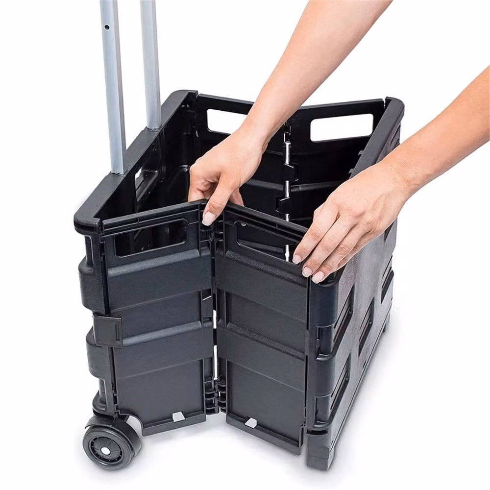 Nordara 45L Foldable Boot Cart Shopping Trolley Storage Box with Wheels, Black – 4