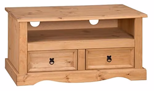 Mercers Furniture Corona Solid Wood Pine TV Unit in Brown with Antique Wax Finish, W/D/H: 99 x 44 x 54 cm – 1