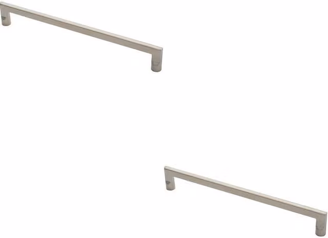 Loops 2x Flat D Bar Door Pull Handles in Brushed Satin Silver Stainless Steel, Fixing Centres: 350 mm, Size: 475 x 15 mm