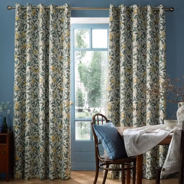 William Morris At Home Bird And Pomegranate Eyelet Blackout Curtains, Multicolour Floral Cotton