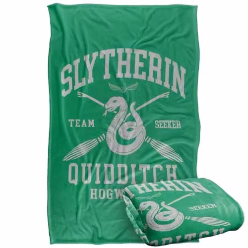Warner Bros. Harry Potter Slytherin Quidditch Arch Super Soft Fleece Throw Blanket, Green/Multicolour, W: 91.44 cm x D: 91.44 cm x H: 147 cm