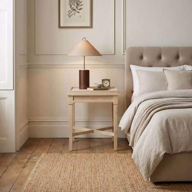 FurnitureboxUK Pyrenees Square White Oak and Marble Bedside Table in Light Brown