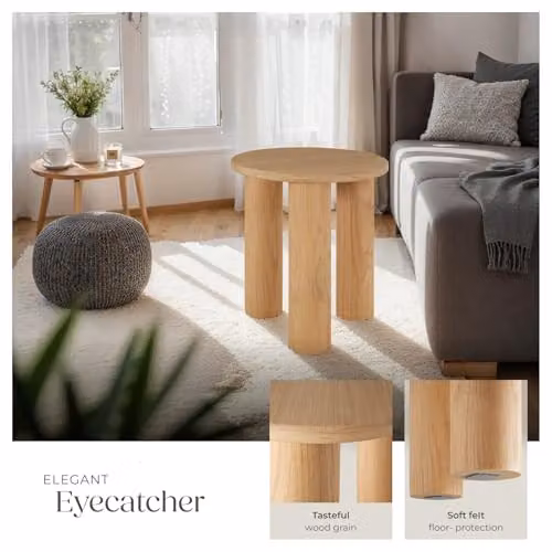 tectake Sisi Round Side Table in Rustic Brown with Solid Wood Legs, W/D/H: 40 x 40 x 45.5 cm – 5