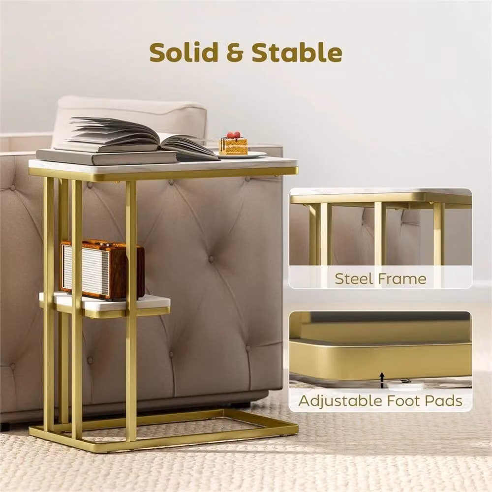 SPETLEK C-Shaped Narrow Side Table with Shelf in White – 3