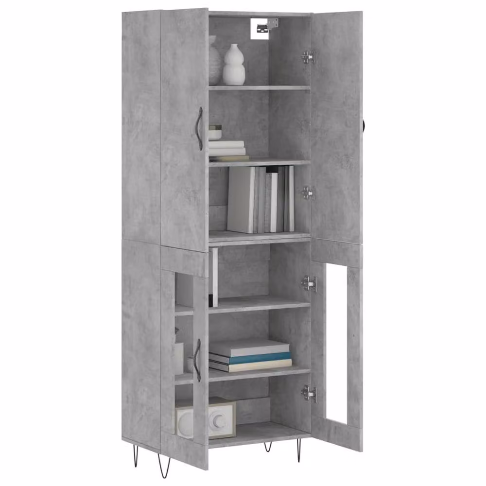Berkfield Home Industrial Highboard in Concrete Grey, W: 69.5 cm, D: 34 cm, H: 180 cm – 3