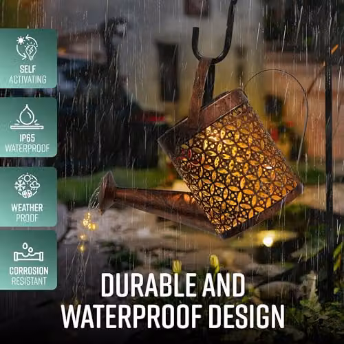 Globrite Solar Watering Can Garden Lights with 48 LED Warm White Retro Outdoor Decorative Waterfall Ornaments, IP65 Waterproof Metal Copper Design – 2