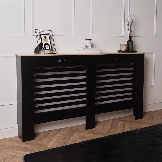 OHS Modern Wooden Grill Radiator Cover in Matt Black