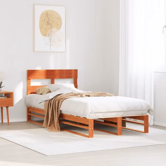 Berkfield Home Single Solid Wood Pine Bed Frame in Wax Brown, W/D/H: 90 x 190 cm