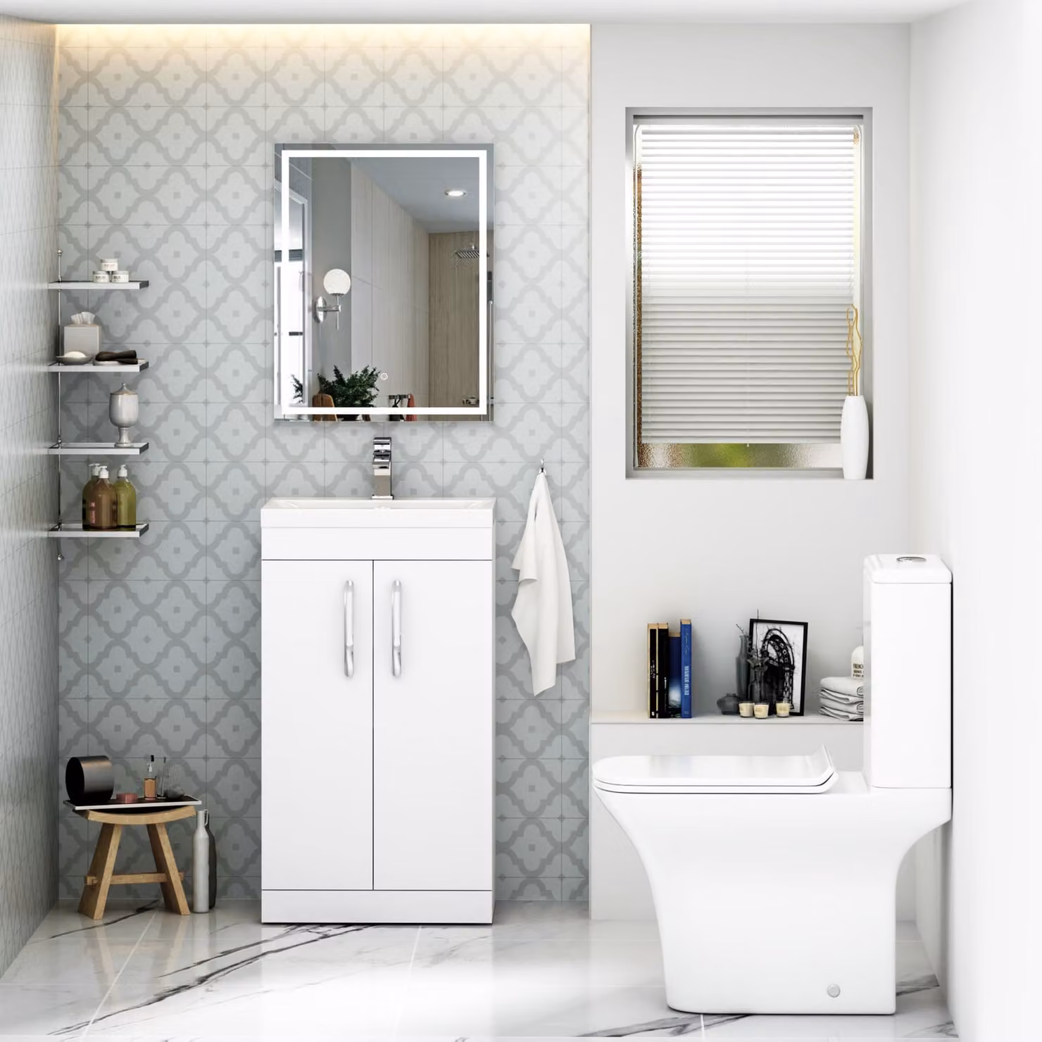 Royal Bathrooms Turin Gloss White 2-Door Vanity Unit with Minimalist Basin and Close Coupled Toilet
