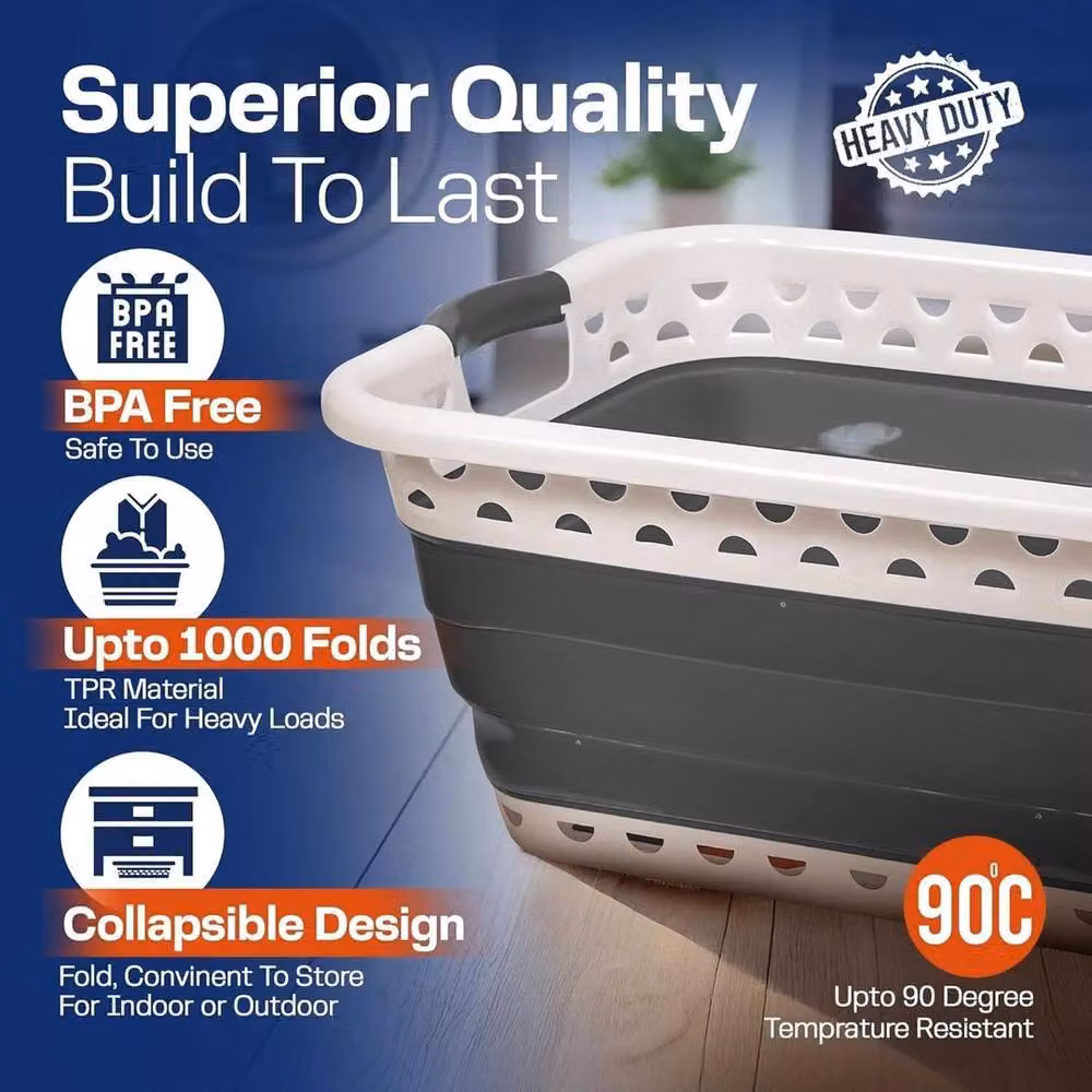 FORGEVIO Collapsible Plastic Laundry Basket with 3 Handles, Grey – 4