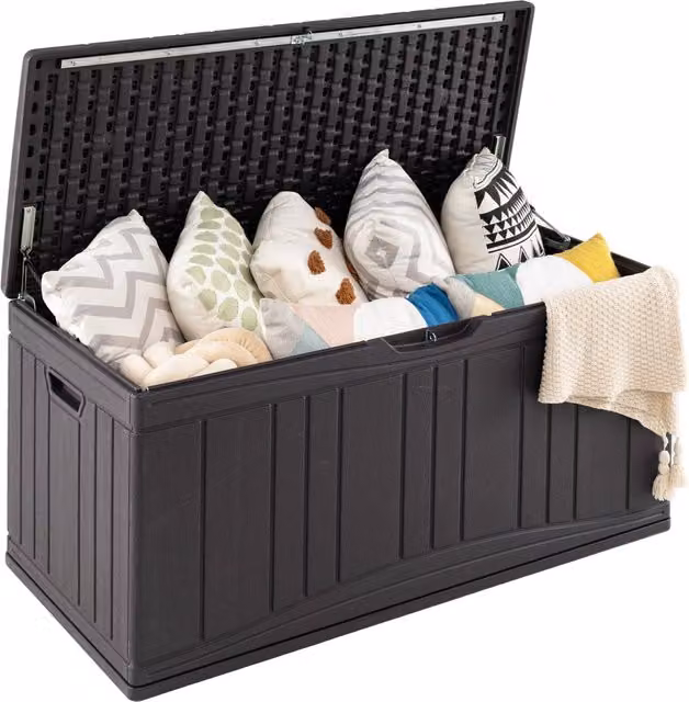 COSTWAY Patio Deck Box Storage Container with Lockable Lid in Brown and Anthracite