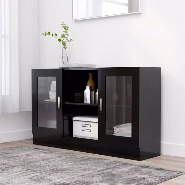Berkfield Home Vitrine Cabinet in Black with Glass Doors, W/D/H: 120 x 30.5 x 70 cm