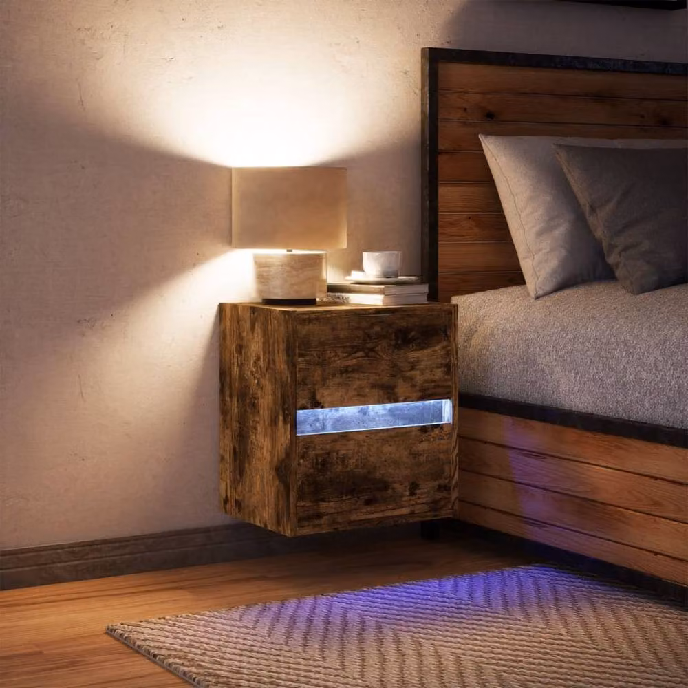 Berkfield Home Wall-mounted Bedside Cabinet with Integrated LED Lights in Smoked Oak Brown – 2