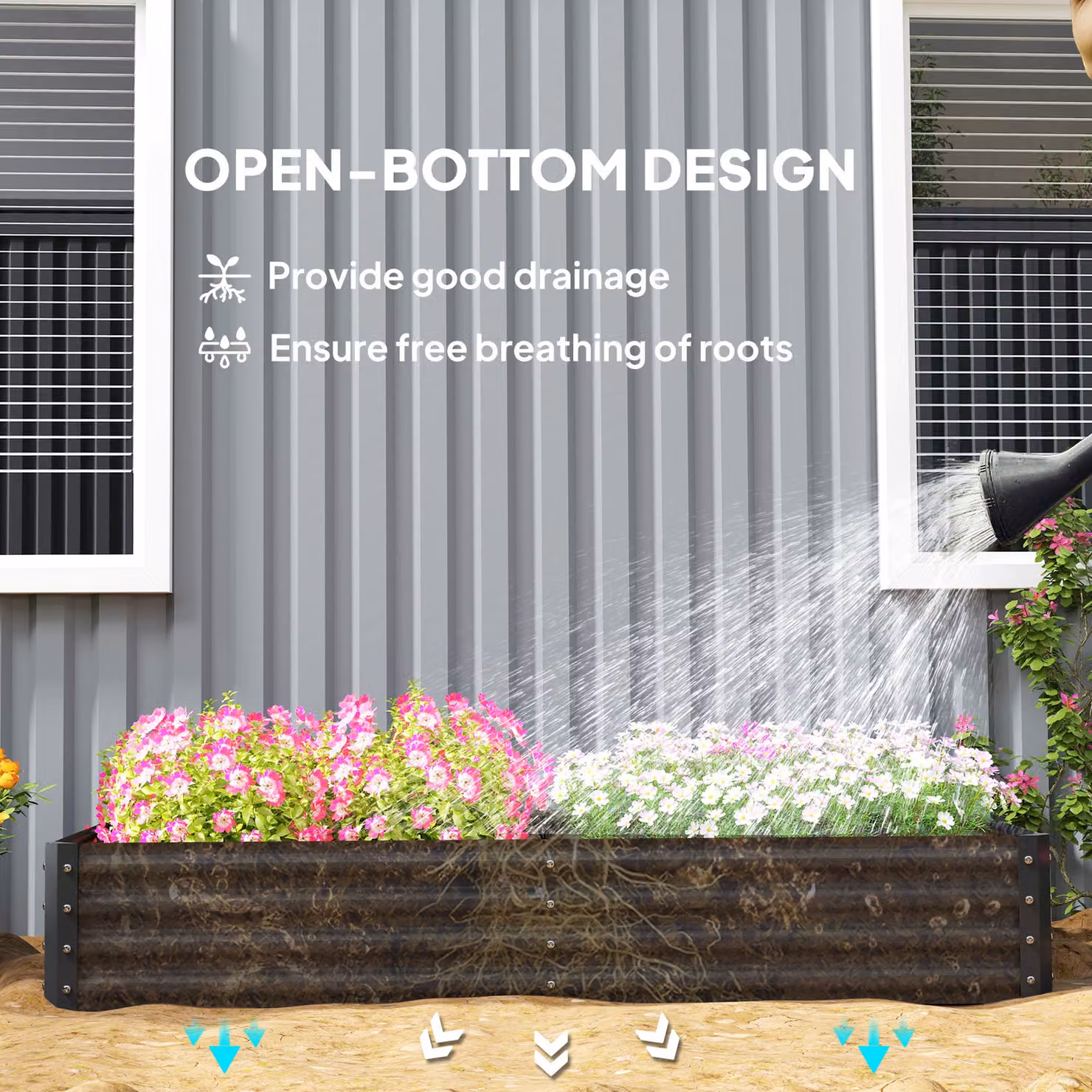 Outsunny Galvanised Steel Open Planter, W: 180 cm, D: 90 cm – 3