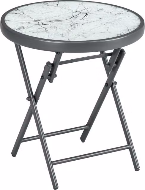 Outsunny Round Faux Marble Folding Patio Side Table in White