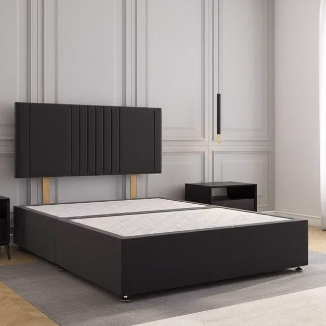 Regional Furnishings King Size Plush Velvet Divan Bed with 24 inch Headboard in Black, W/D/H: 180 x 200 cm – 1
